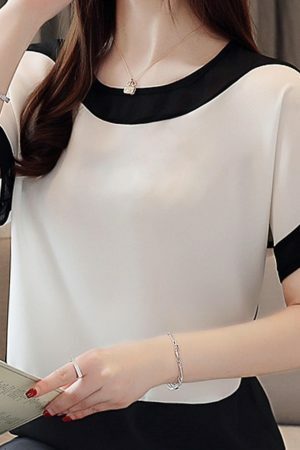 Y2K White Chiffon Short Sleeve Blouse for Women - Streetwear Fashion Top