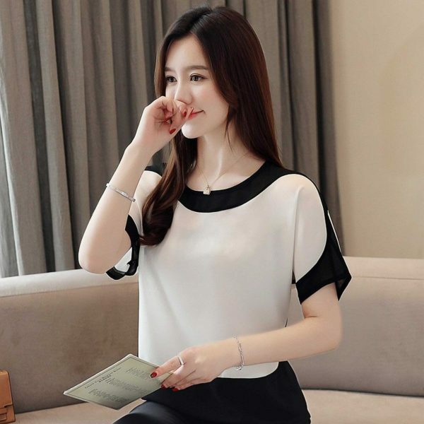 Y2K White Chiffon Short Sleeve Blouse for Women - Streetwear Fashion Top