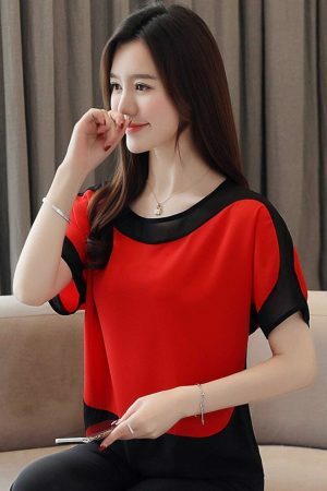 Y2K White Chiffon Short Sleeve Blouse for Women - Streetwear Fashion Top