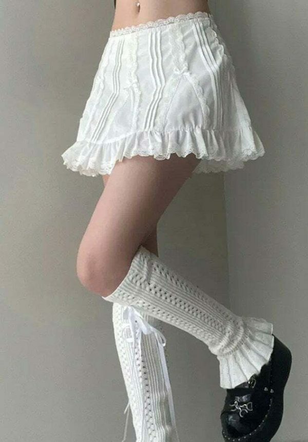 Y2K White Lace Mini Skirt - Preppy Kawaii Streetwear Aesthetic