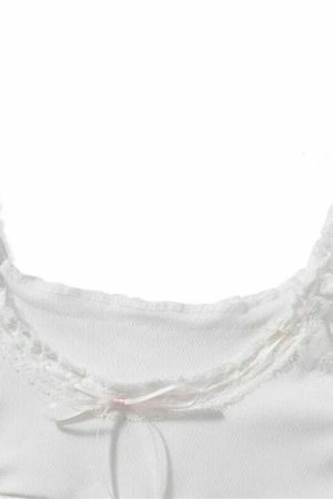 Y2K White Ribbon Lace Streetwear Top