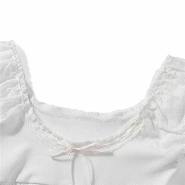 Y2K White Ribbon Lace Streetwear Top