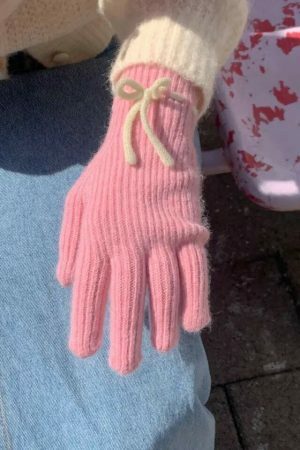 Y2K Winter Knitted Hand Gloves with Cute Bows and Touch Screen Holes