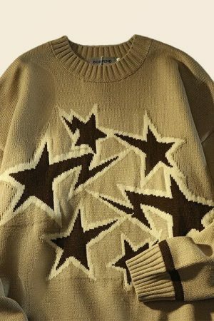 Y2K Winter Star Oversized Knit Sweater Harajuku Streetwear Top