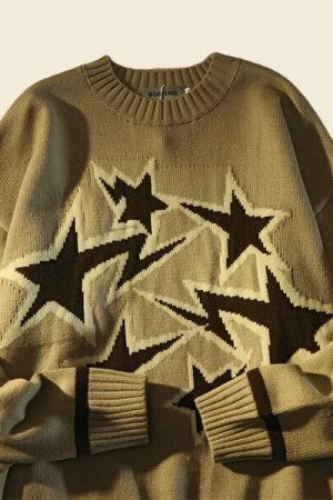 Y2K Winter Star Oversized Knit Sweater Harajuku Streetwear Top