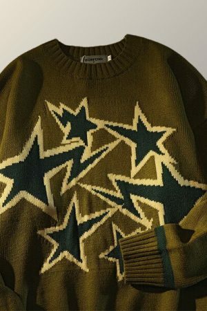 Y2K Winter Star Oversized Knit Sweater Harajuku Streetwear Top