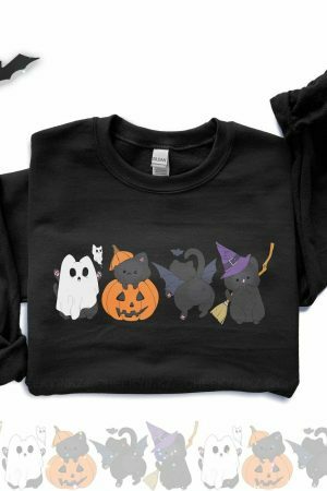 Y2K Witch Cat Pumpkin Sweatshirt - Streetwear Halloween Tee