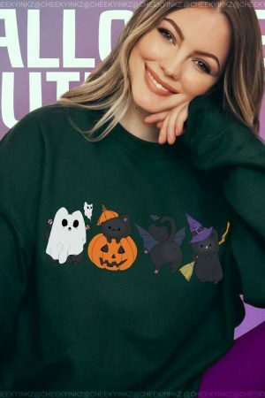 Y2K Witch Cat Pumpkin Sweatshirt - Streetwear Halloween Tee