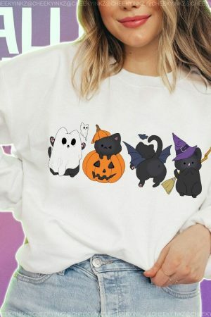 Y2K Witch Cat Pumpkin Sweatshirt - Streetwear Halloween Tee