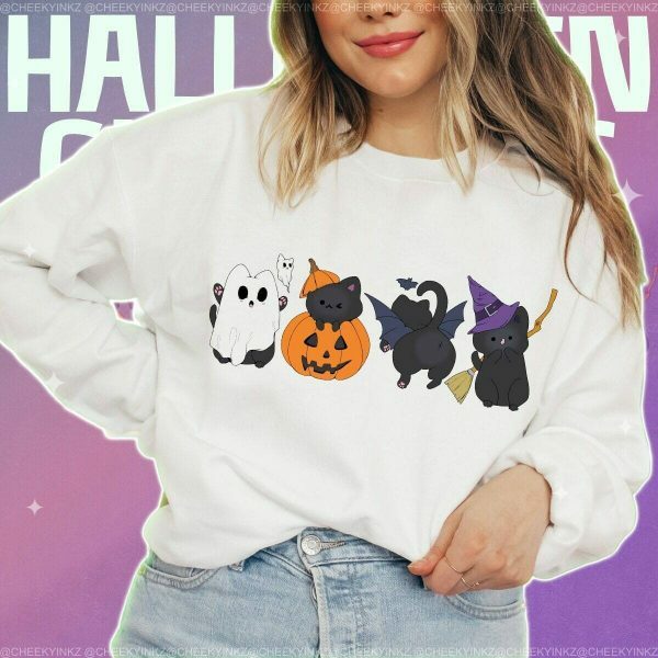 Y2K Witch Cat Pumpkin Sweatshirt - Streetwear Halloween Tee