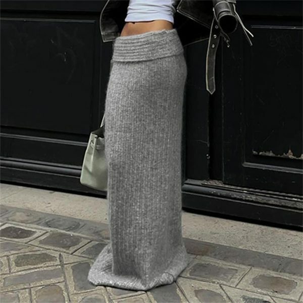 Y2K Wool Blend Long Skirt | Hip-Hugging A-Line Streetwear Fashion