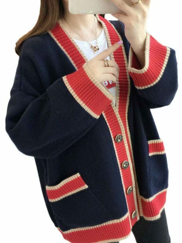 Y2K Wool Cardigan: Cozy Knitwear with Long Sleeves and V-Neck