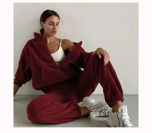 Y2K Wool Velour Tracksuit Set - Oversized Hoodie & Pants