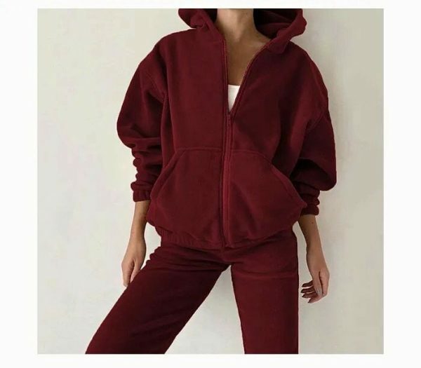 Y2K Wool Velour Tracksuit Set - Oversized Hoodie & Pants