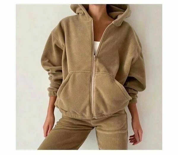 Y2K Wool Velour Tracksuit Set - Oversized Hoodie & Pants