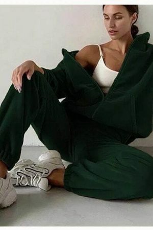 Y2K Wool Velour Tracksuit Set - Oversized Hoodie & Pants