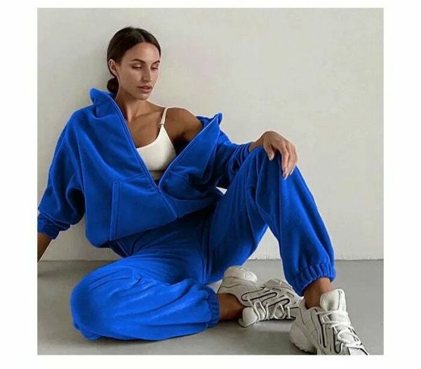 Y2K Wool Velour Tracksuit Set - Oversized Hoodie & Pants