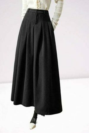 Y2K Woolen Long Skirt | Women's Streetwear Aesthetic