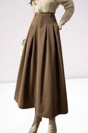 Y2K Woolen Long Skirt | Women's Streetwear Aesthetic