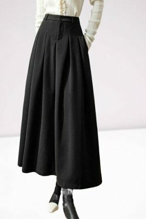 Y2K Woolen Long Skirt | Women's Streetwear Aesthetic