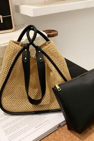 Y2K Woven Straw Tote Bag for Streetwear and Beach Style