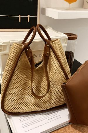 Y2K Woven Straw Tote Bag for Streetwear and Beach Style