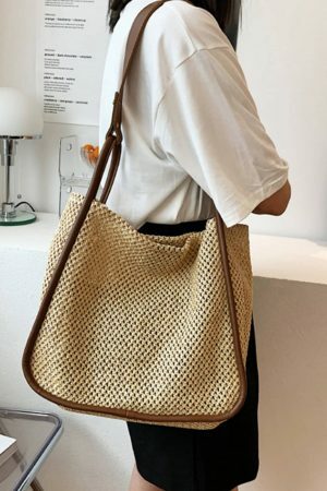 Y2K Woven Straw Tote Bag for Streetwear and Beach Style