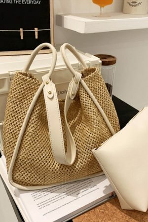 Y2K Woven Straw Tote Bag for Streetwear and Beach Style