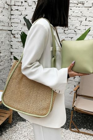 Y2K Woven Straw Tote Bag for Streetwear and Beach Style