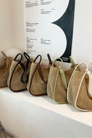 Y2K Woven Straw Tote Bag for Streetwear and Beach Style