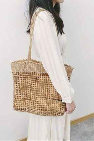 Y2K Woven Straw Tote Bag for Streetwear Style