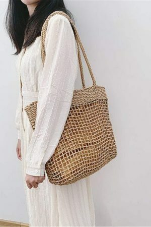 Y2K Woven Straw Tote Bag for Streetwear Style