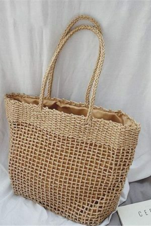 Y2K Woven Straw Tote Bag for Streetwear Style