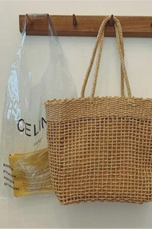 Y2K Woven Straw Tote Bag for Streetwear Style