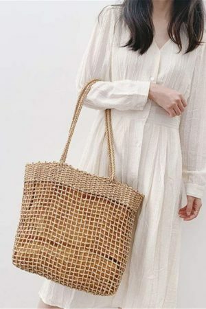 Y2K Woven Straw Tote Bag for Streetwear Style