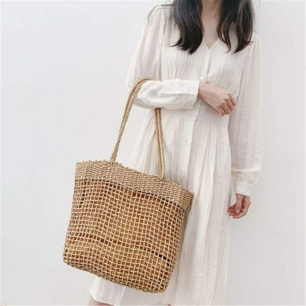 Y2K Woven Straw Tote Bag for Streetwear Style