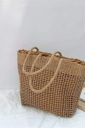 Y2K Woven Straw Tote Bag for Streetwear Style