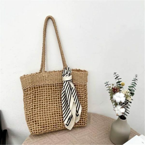 Y2K Woven Straw Tote Bag for Streetwear Style