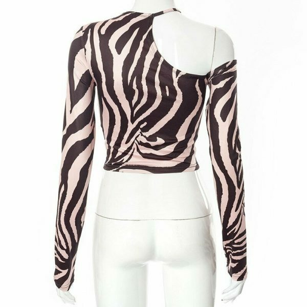 Y2K Zebra Print Long Sleeve Top - Aesthetic Streetwear Vintage Style