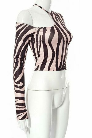 Y2K Zebra Print Long Sleeve Top - Aesthetic Streetwear Vintage Style