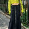 Y2K Zipper High Waist Denim Midi Skirt Streetwear Aesthetic