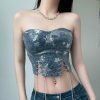 Y2KStar Sequin Stitch Denim Corset Top | Korean Fashion Streetwear Women's Sleeveless Chain Cross Bandage