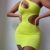 Yellow Cutout Stretchy Mini Dress for Women - Y2K Streetwear Party Aesthetic